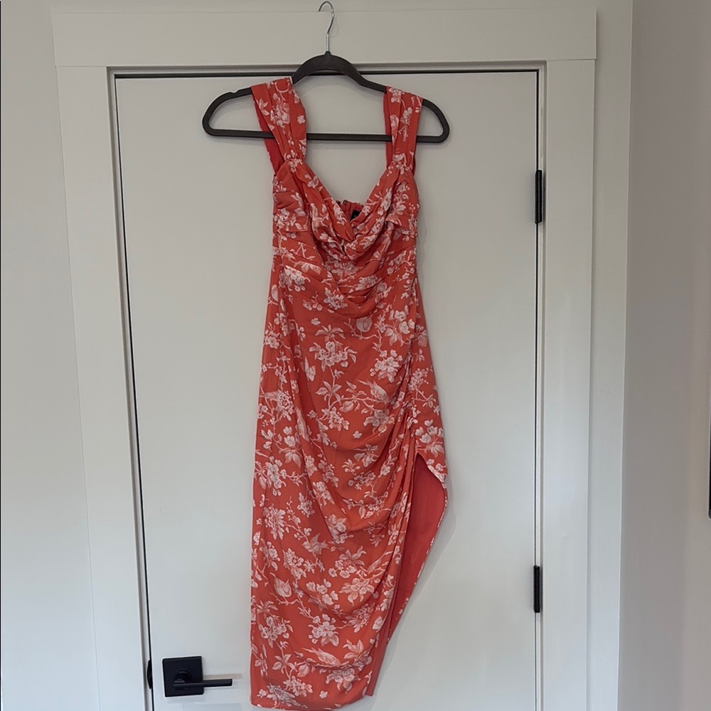 Abercrombie & Fitch Orange Pink Asymmetrical Ruched Cocktail Dress